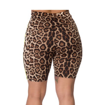 Load image into Gallery viewer, Leopard Lime Biker Shorts