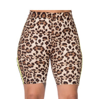 Load image into Gallery viewer, Leopard Lime Biker Shorts